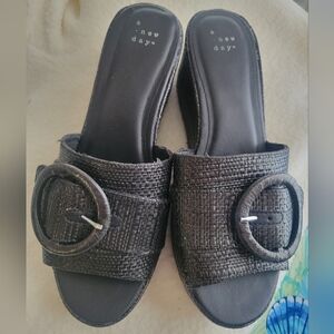 A new day Black platform wedge sandals Size 9